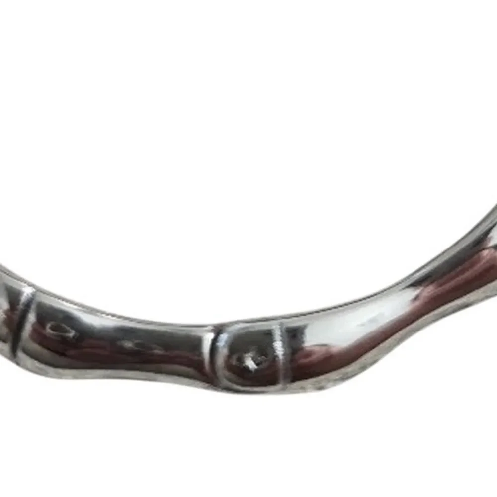 Bamboo Style Silver Tone Hinged Bracelet Sculptural Minimalist 7in